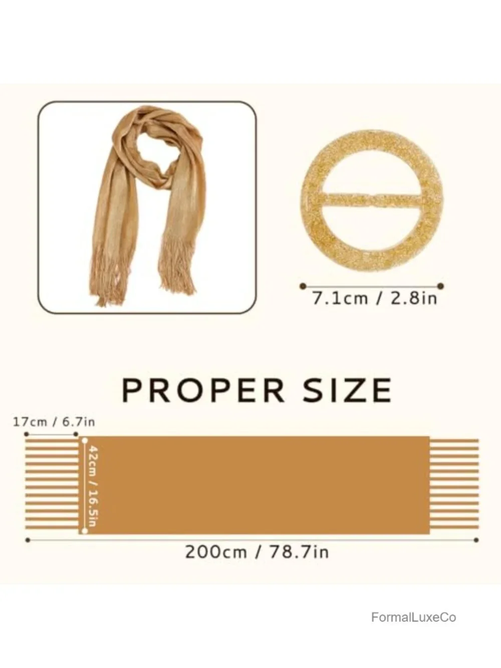 Sparkling Metallic Pashmina Shawl Wrap with Buckle for Evening Dresses
